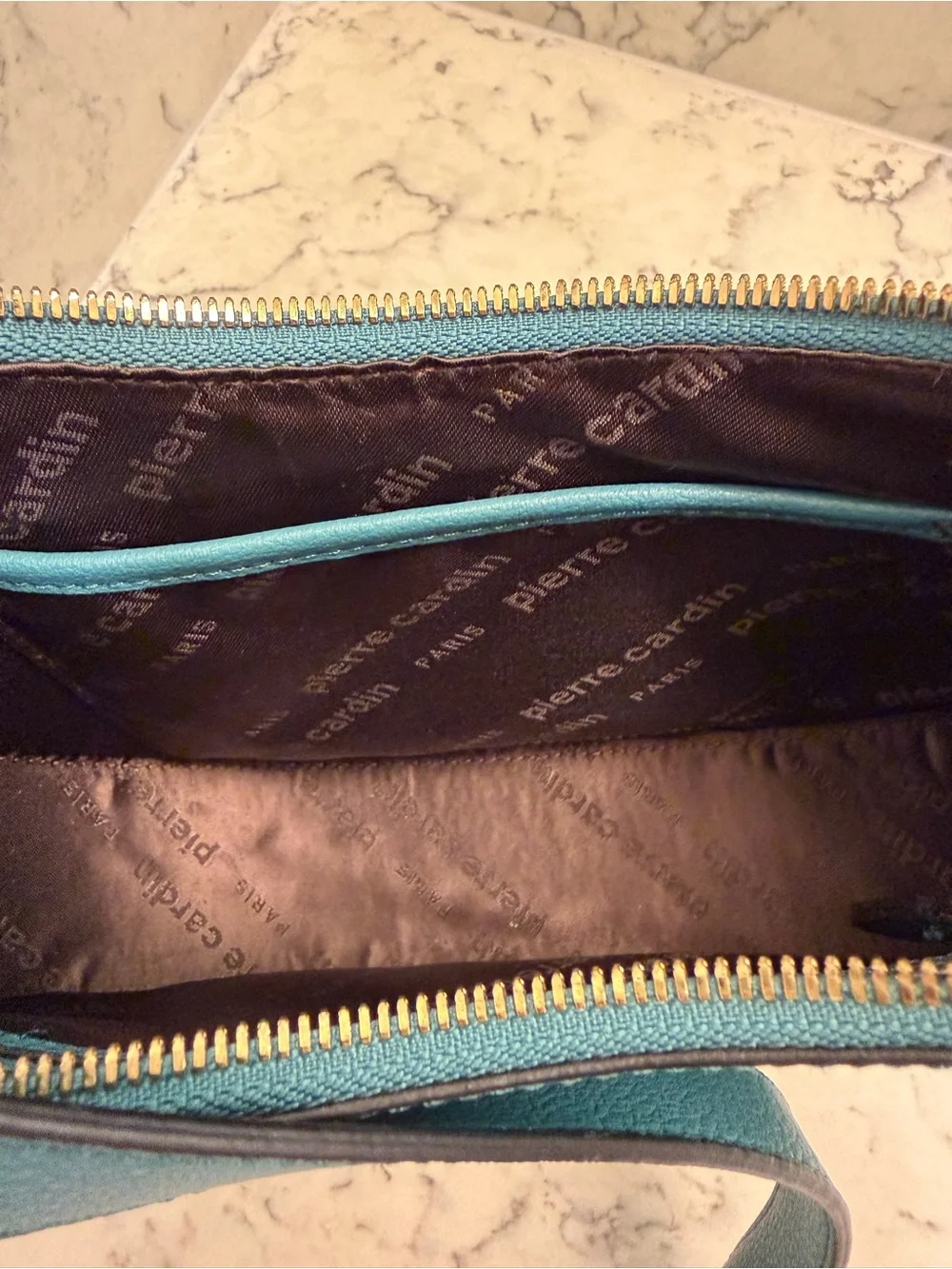 Pierre Cardin Paris Genuine Cow Leather Teal Hobo Shoulder Bag NWOT
